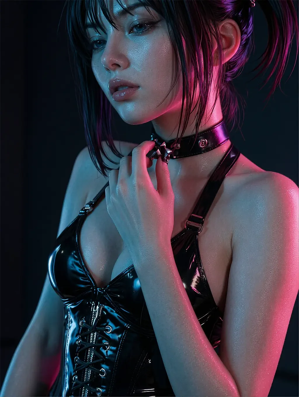 Fictional AI character featured on the third landing page, in warm light
